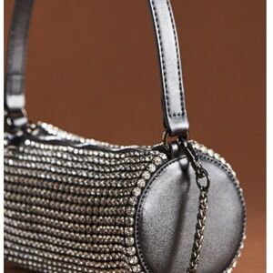 Anthropologie Black Crystal-Embellished Cylinder Women's Bag